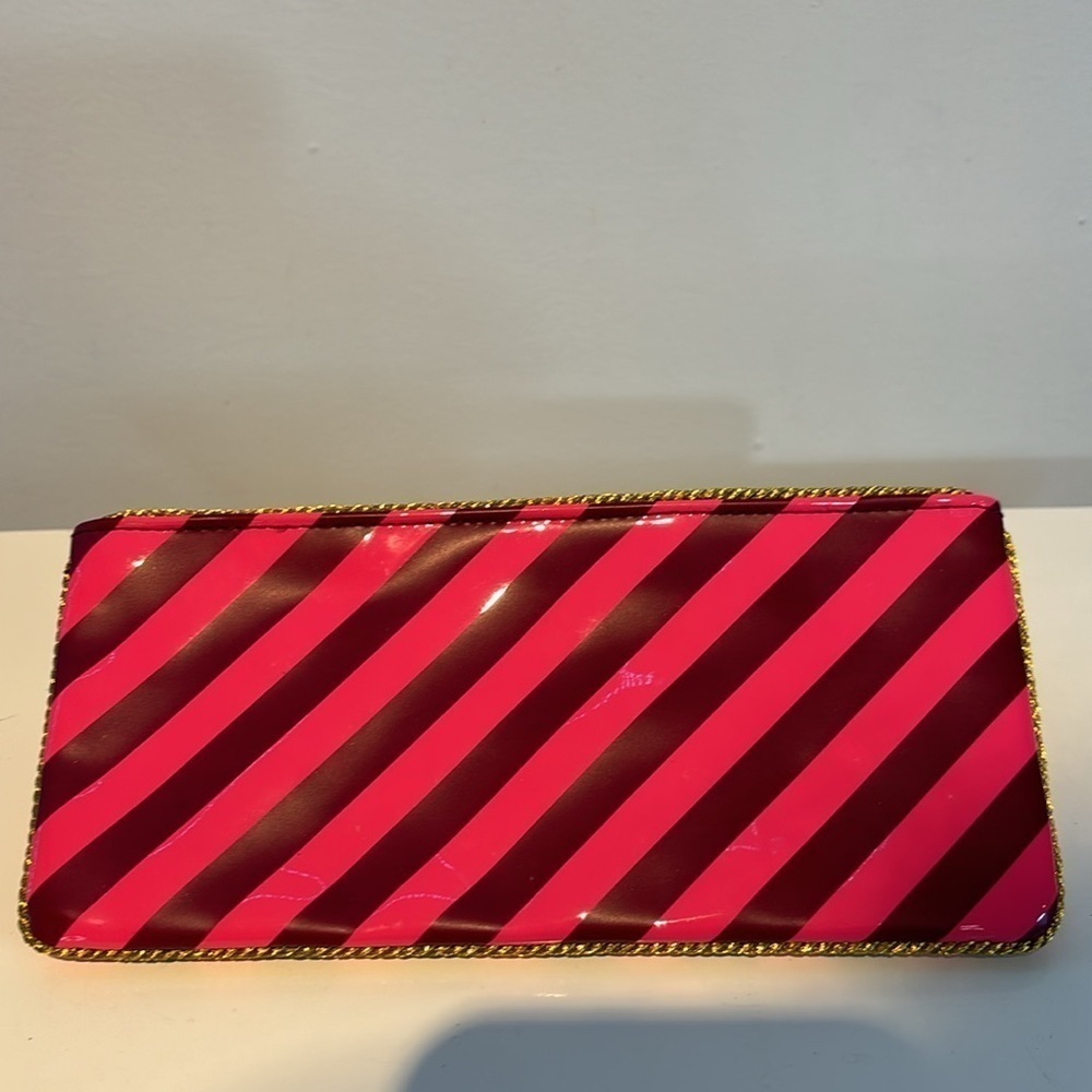 MAC Nutcracker Sweet Makeup Cosmetics Bag, Burgundy Striped Carry Pouch - Picture 3 of 6